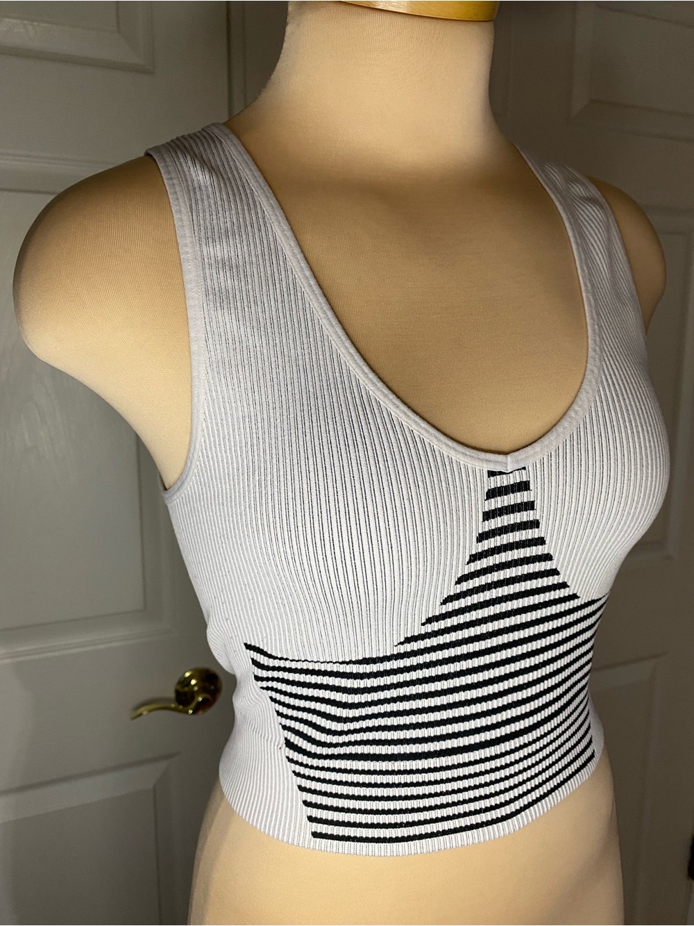 Forever 21 Black & White Ribbed V-Neck Tank, Cool Edgy